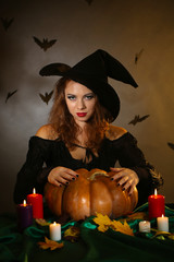 Halloween witch on dark background