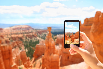 Smartphone camera phone taking photo, Bryce Canyon