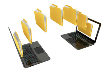 Aufkleber - Two laptop computers with folders transferring between each othe