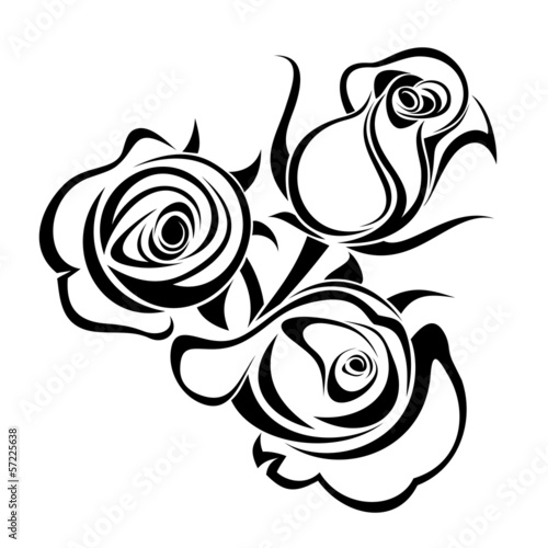 Plakat na zamówienie Rose buds. Vector black silhouette.