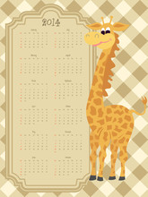 Funny Retro Style Calendar For 2014 With A Giraffe