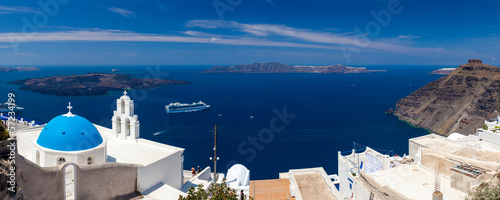 Board z aluminiowym obramowaniem Niebieski kopuła kościół santorini grecja