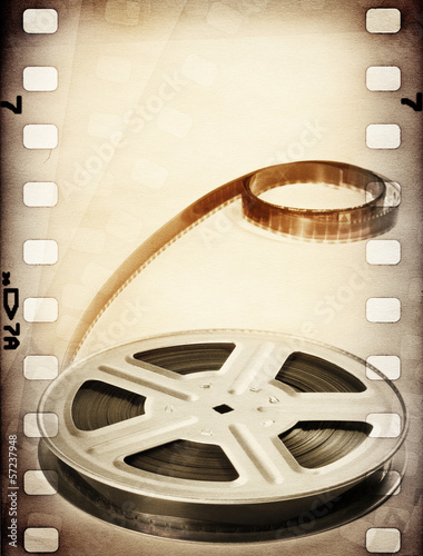 Board z aluminiowym obramowaniem Stary film rolka z taśmy filmowej. 
