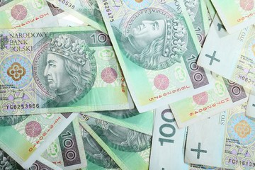  100's polish zloty banknotes as money background