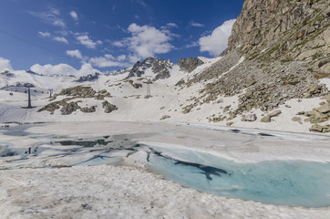 Melting glaciers in the Alps. High mountains Italy