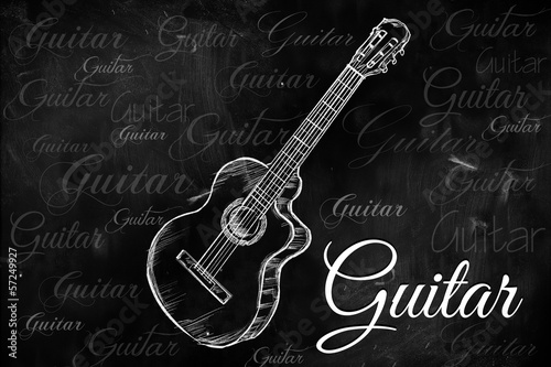 Obraz na płótnie canvas dwuczęściowy "dyptyk" Gitara klasyczna akustyczna rysunek na tablicy