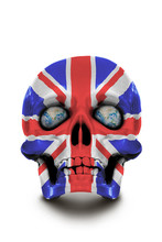 Skull Painted In The Colors Of The Union Jack Isolated On White.