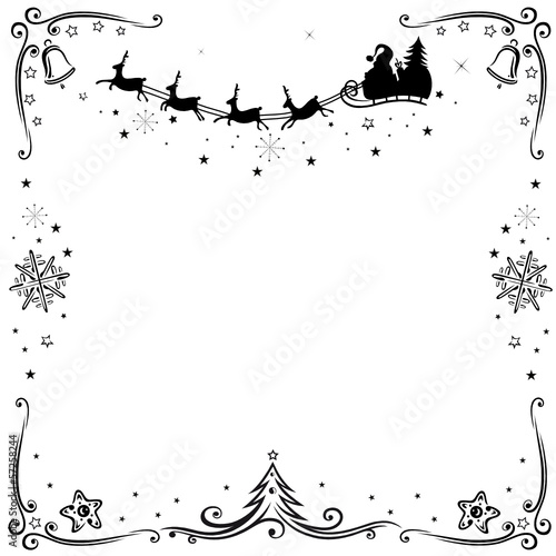 Weihnachtlicher filigraner Rahmen mit Nikolaus, Rentieren und Schlitten
