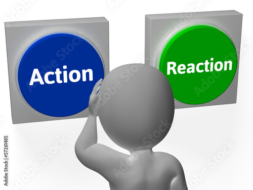Fotografie, Obraz Action Reaction Buttons Show Control Or Effect