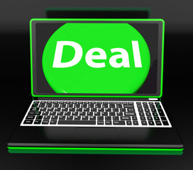 Canvas Print - Deal Laptop Shows Contract Online Trade Deals Or Dealing