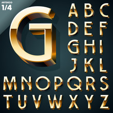 Vector Illustration Of Golden 3D Alphabet. Set