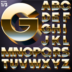 Vector illustration of golden 3D alphabet. Set