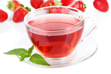 Delicious strawberry tea isolated on white