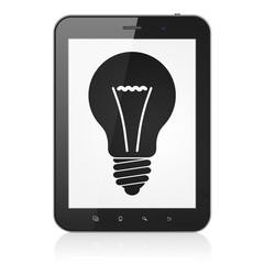 Business concept: Light Bulb on tablet pc computer