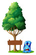 © GraphicsRF - An empty signboard under the tree beside the worried monster