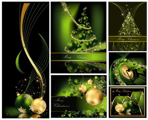 Wall Mural - Merry Christmas background collections gold and green