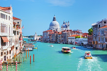 Venice, Italy. Grand Canal And Basilica Santa Maria Della Salute