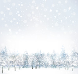 Wall Mural - Vector of winter scene with forest background.