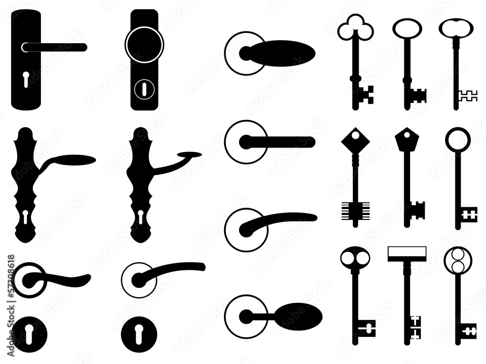 Door knobs and old keys set - obrazy, fototapety, plakaty 