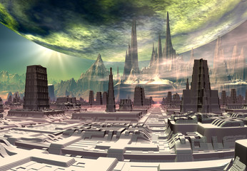 Wall Mural - futuristic alien city - computer artwork