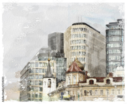 Board z aluminiowym obramowaniem Akwarela ilustracja miasta scape