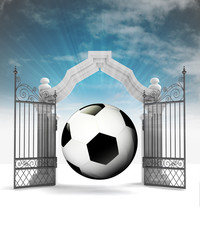 Wall Mural - divine football sport in heavenly gate with sky flare