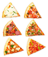 Wall Mural - Pizza slice with different toppings isolated on white