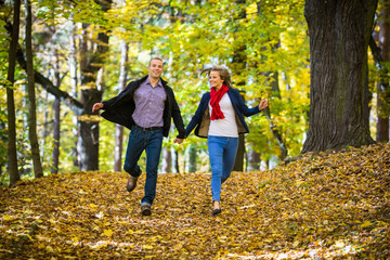 Wall Mural - Urban leisure - woman and man running in park