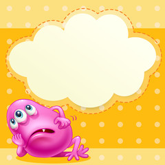 Wall Mural - A fat pink monster with an empty cloud template at the back