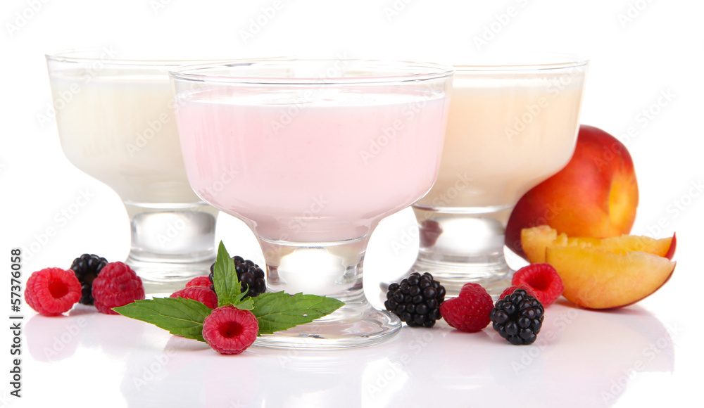 Delicious yogurt with fruit and  berries isolated on white