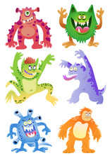 Set Of Funny Cartoon Monsters
