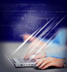 Fototapete - Hands with laptop collage.