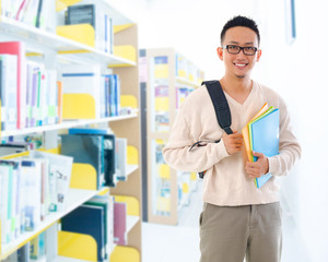 Wall Mural - Southeast Asian adult student in library