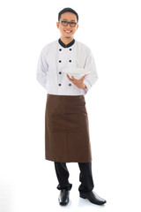 Poster - Asian chef holding an empty plate