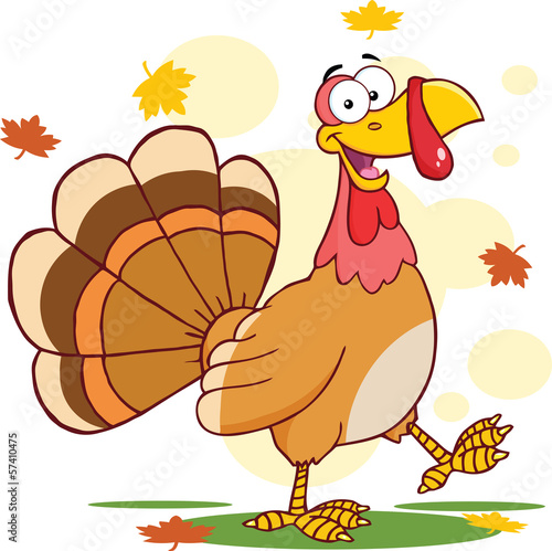 Fototapeta na wymiar Happy Turkey Cartoon Character Walking