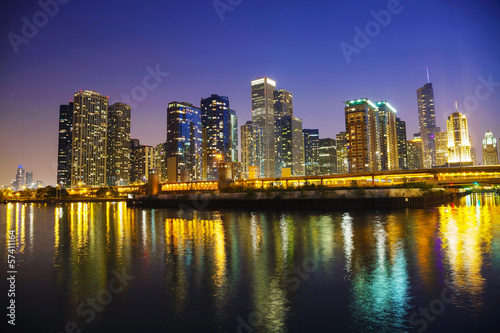 Board z aluminiowym obramowaniem Panorama panoramę centrum Chicago