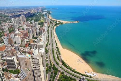 Board z aluminiowym obramowaniem Chicago - złote wybrzeże i jezioro Michigan