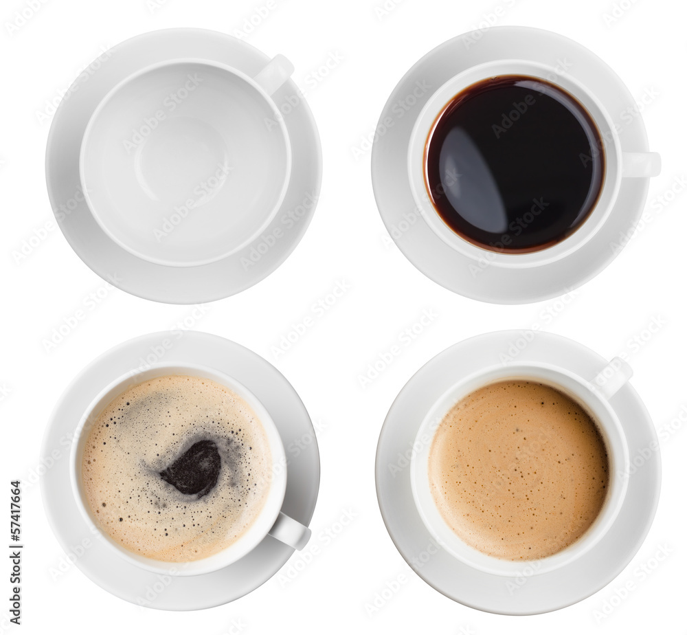 coffee cup assortment top view collection isolated - obrazy, fototapety, plakaty 