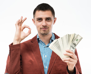 Wall Mural - successful man with money in hand