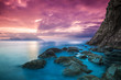 Sunset panorama over sea and rocks