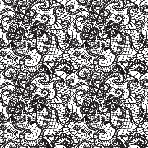 Naklejka na szybę Lace black seamless pattern with flowers on white background