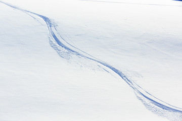 Fototapete - Ski background - freeride tracks on powder snow