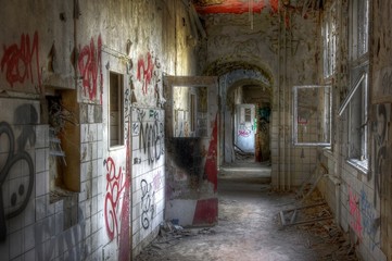 Wall Mural - Corridor in an abandoned hospital