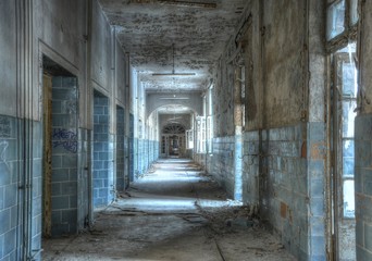 Wall Mural - Old corridor in a abandoned hospital