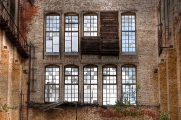Wall Mural - Old windows i a abandoned hall