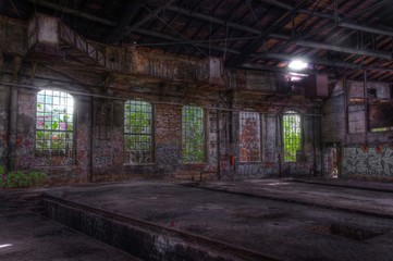 Old abandoned Hall with windows