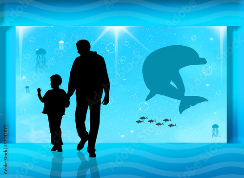 Board z aluminiowym obramowaniem Delfin w akwarium