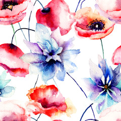 Sticker - Seamless pattern with original flowers