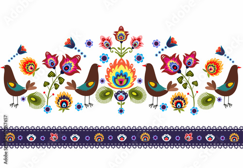 Naklejka dekoracyjna ludowy wzór z ptakami