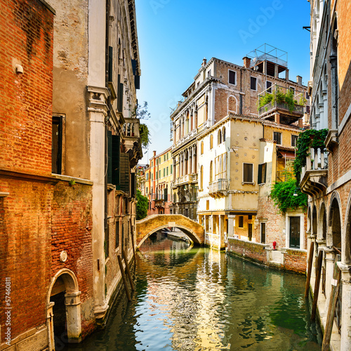 Fototapeta do kuchni Venice cityscape, buildings, water canal and bridge. Italy